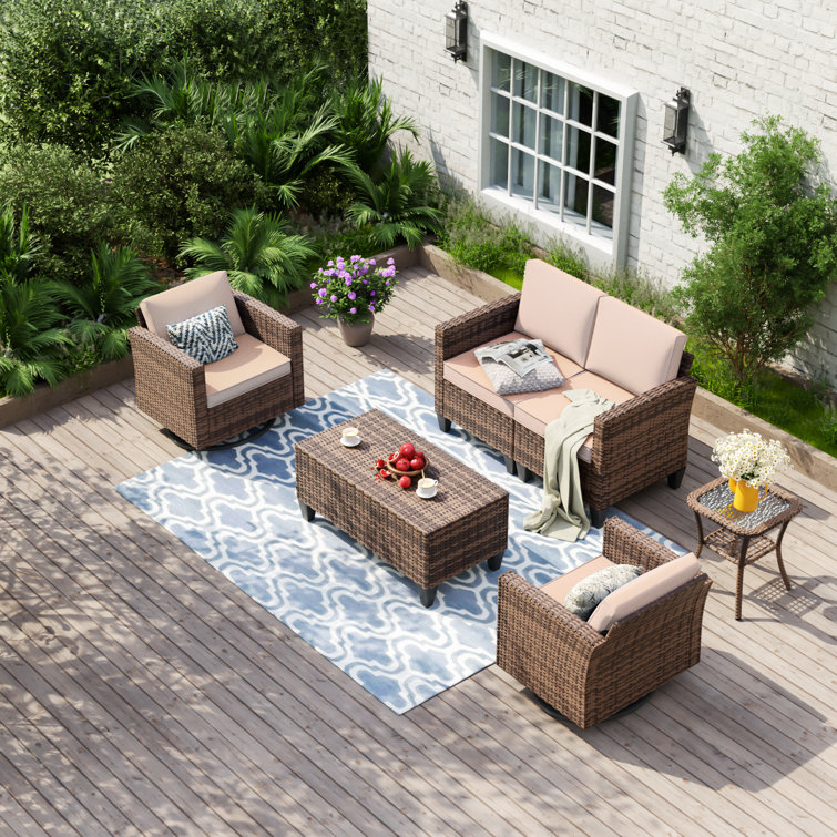 Ebern Designs Kisner 4 Person Outdoor Rattan Patio Sofa With Storage